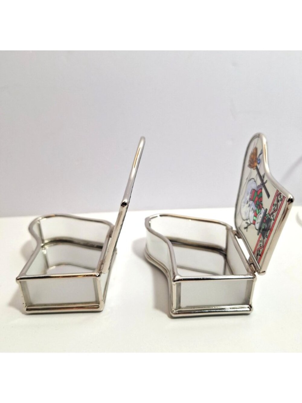 Snowman Stained Glass Mirrored Trinket Boxes Amia Hand Painted Stocking Lot of 2 - Picture 15 of 16